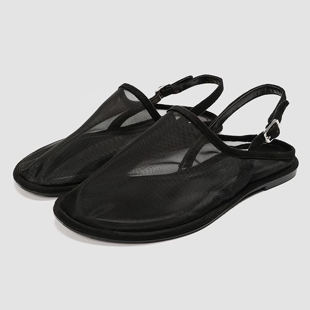 Women's Shoes Mesh Fabric Round Toe Open Heel Flat Bottom Casual Mules Mesh Breathable Closed Toe Slippers Sandals Women_vogvips.com