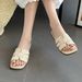 Cameido Ladies' Elegant Casual Beige Woven Square-Headed Flip-Flops_vogvips.com