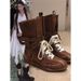 Vintage-Inspired Women's Duck Boots With Hidden Wedge - Lace-Up Ankle Combat Boots In Brown, Casual Western Style For Outdoor & Urban Wear_vogvips.com