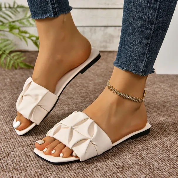 Summer For Flip Flops Flats New Pleated Korean Slippers Women Sandals Green Slip On Shoes Plus Size 35-43_vogvips.com