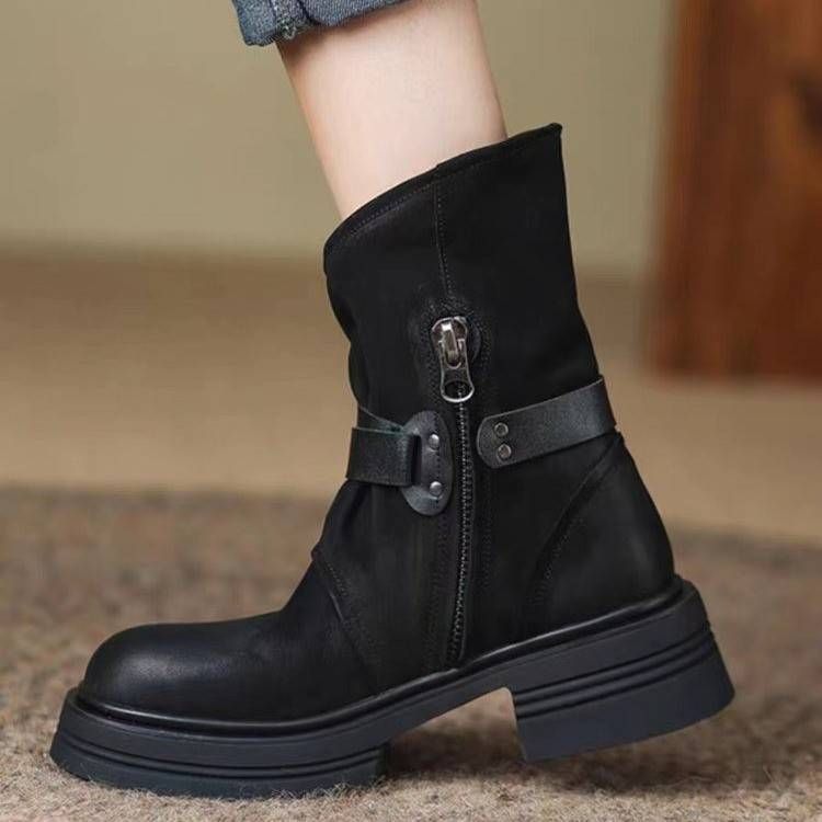 Martin Boots 2025--1 New Autumn Mid-calf Retro Women's Boots Side Zipper_vogvips.com