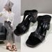 Women's Roman Sandals Style Summer All-match Outwear Internet-famous Square Toe Open Toe One-character Thick Heel High Heel Sandals_vogvips.com