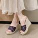 New European And American Style Floral Large Size High-heeled Slippers For Women, Embroidered Waterproof Platform_vogvips.com