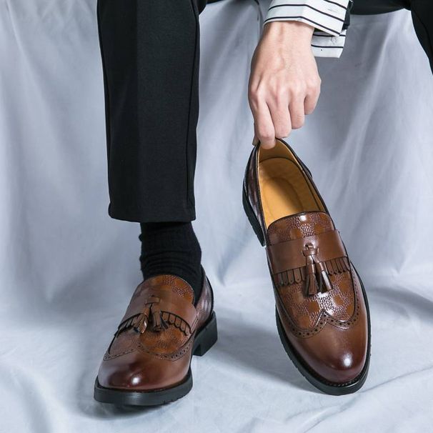 New Fashion Genuine Leather Tassel Business Casual Loafer Shoes For Men Black Business Formal Leather Shoes For Daily Office Casual Men's Shoes For Dr_vogvips.com