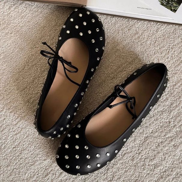 In-stock Sheepskin Version~.2024 Spring New Vintage Round-toe Slip-on Loafers With Elegant Rhinestones And Flat Soles_vogvips.com