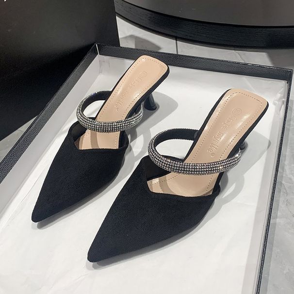 Women's New Fashion Rhinestone Pointed Thin Heeled Sandals With High Heeled Shoes Outer Wear Sandals_vogvips.com