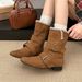 2026 Melard Brown Retro French Style Chunky Heel Short For Women Autumn Winter New Fashion Versatile Western Mid-Calf_vogvips.com