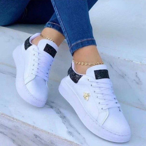 P7 Spring And Autumn New Women's Casual Shoes PU Lace-up Sports Shoes Vulcanized Platform Shoes Sequins Walking Women's Shoes 35-43_vogvips.com