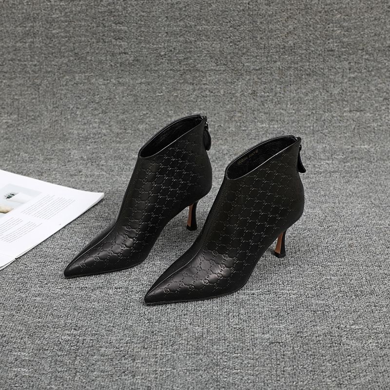 FHC Europea New High Heels Ankle Boots,Fall/Winter Shoes For Women,Short Botas,Zapatos Para Mujeres,Back Zip,Black,Dropship_vogvips.com