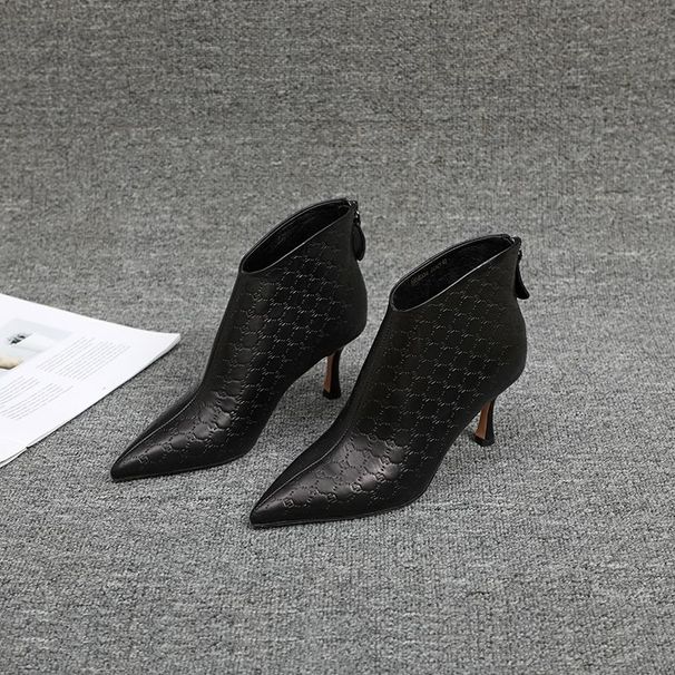 FHC Europea New High Heels Ankle Boots,Fall/Winter Shoes For Women,Short Botas,Zapatos Para Mujeres,Back Zip,Black,Dropship_vogvips.com