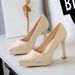 French High Heels For Women, Pointed And Pleated Bow, Waterproof Platform, Thick Heel, Banquet Style, Super High Heels, Single Shoes_vogvips.com