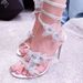 Women's Serpentine Wrapped Lace Flower Studded Diamond Twist Heel Sandals High Heels Dress Shoes_vogvips.com