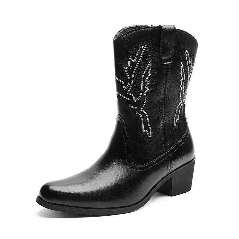 Western cowboy boots Hipster men's shoes Workwear Stylish retro zip boots_vogvips.com