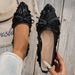 A Pair Of Pointed-toe Comfortable Flat Women's Shoes, Decorated Bows And Sweet Lace Mesh, Suitable For Pairing With_vogvips.com