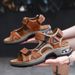 Summer Open Toe Men's Top Layer Cowhide Beach Sh, Soft Sole Air Cushion Outdoor Sports Sandals, Fashionable Casual_vogvips.com