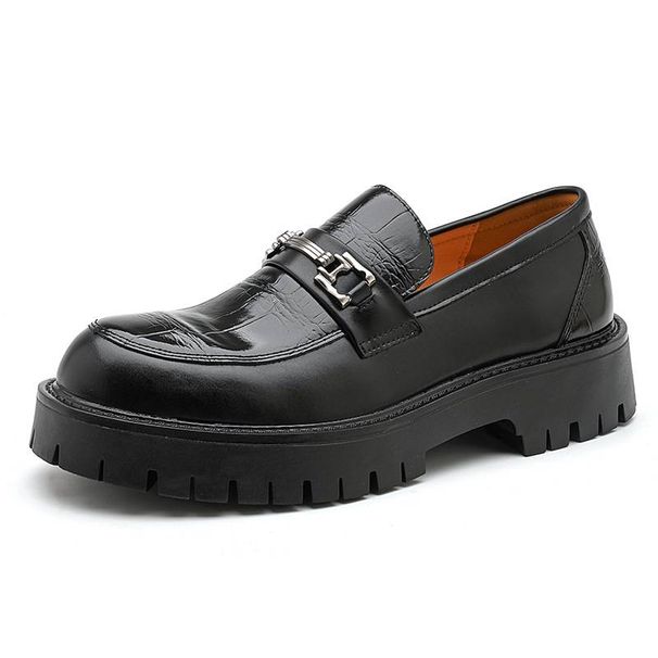 2025 New Style Large Size 46 Fringed Loafers Men's Patent Leather Shiny Surface Thick Heel Thick Bottom Height-increasing Leather Shoes_vogvips.com