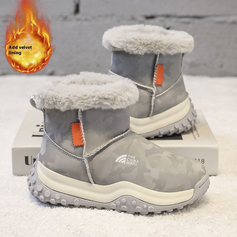 Kids' Winter Snow Boots With Fleece Lining, High-Top Insulated Warm Shoes For Boys And Girls (Sizes 30-39, Black/Pink/Gray)_vogvips.com