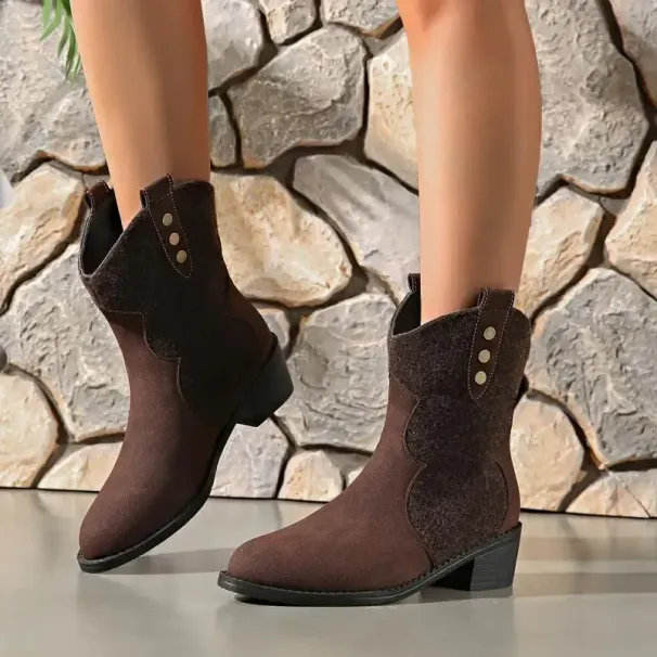 Fashion Metal Rivet Decoration Suede Western Cowboy Sexy Pointed Toe Medium Heel Riding Boots Music Festival Outdoor_vogvips.com