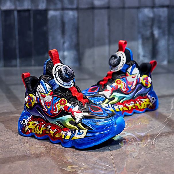 Children's New Leather Revoing Button Children's Sports Illuminated Casual Shoes, Running_vogvips.com