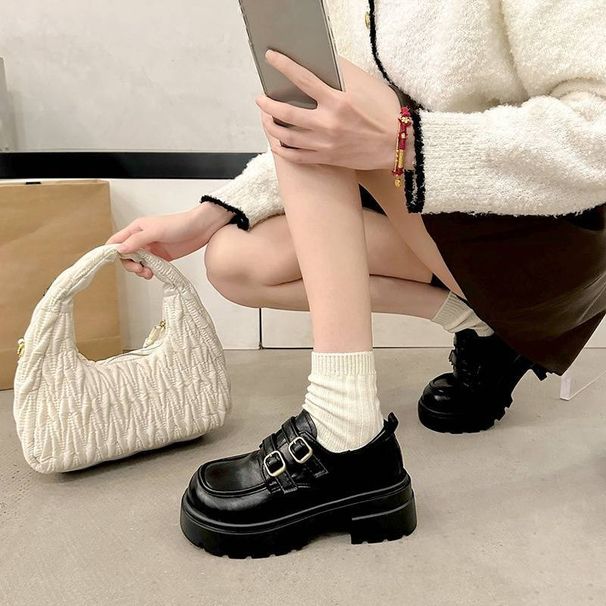 French High-heeled Brown Small Leather Shoes For Women's 2025 Autumn And Winter New Petite Height-increasing Thick-soled Versatile Loafers_vogvips.com