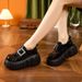 Lefu 2025 Herbst Neue Schwarze Biskuitlederschuhe Mit Dicker Sohle, Modisch Und Vielseitig, Kleine Höhenerhöhung_vogvips.com