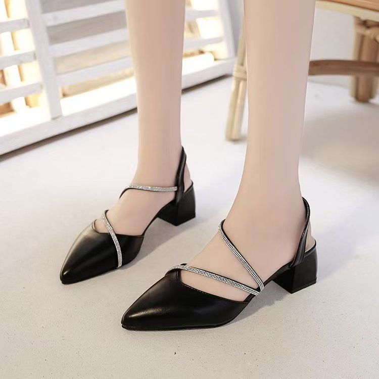 Fashion Sandals For Women Fairy Style 2025 New Summer Closed Toe Chunky Heel Rhinestone High Heels Matching Skirt_vogvips.com