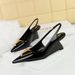 Women's Shoes High-heeled Wedge-heeled Patent Leather Hollowed-out Rear Strap Shallow Mouth Pointed Metal Decorative Single Shoes_vogvips.com
