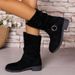 Mid-calf Metal Buckle Slim Boots Autumn/Winter New Style Suede Round Toe Women's Boots_vogvips.com