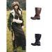 Women's Western Cowboy Boots With Stacked Shaft Vintage Style Mid Calf Riding Boots Chunky Heel And Round Toe For Fall Winter_vogvips.com