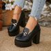 Petite Women's High Heeled Shoes Tassel And Metal Embellishment Chunky Heel Plus Size Professional Style_vogvips.com
