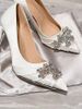 Autumn New Shallow Mouth Stiletto High End Rhinestone Satin Silver White French Wedding Bride Single Shoes_vogvips.com