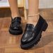 Loafer Shoes Women's New Small Leather Shoes Thick Sole Muffin Casual Round Head Black Thick Sole Single Shoes_vogvips.com