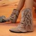 Retro Plus Size Suede Pointed Toe Fashion Boots For Women Tassel Wedge Heel Pleated Slouch Short Western Autumn_vogvips.com
