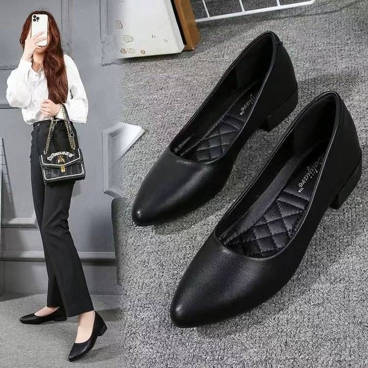 Work Shoes, Women's Single Shoes, All-season Professional Work Pointed-toe Coarse-heeled Leather Shoes, Large-sized Manufacturer_vogvips.com