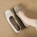 Cameido Women's Casual Shoes - Beige Leather Square Toe 1CM Height 0.5" Sole With Non-Slip Drip Coating_vogvips.com