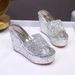 Women's Platform Slide Sandals - Glitter Platform Peep-Toe Sandals - High Wedge Summer Fashion Shoes For Casual & Dressy Occasions_vogvips.com