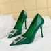 Single shoes fine heel pointed shallow mouth rhinestone metal decoration high heels high heels_vogvips.com