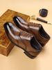 HPIOPL Men's Brogue Derby Shoes - Japanese-Inspired Square Toe Design With Wood Grain PU Leather & Rubber Sole_vogvips.com