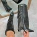 Cross-Border Foreign Trade Pointed Toe Tube Straight Metal Buckle Mid-Calf Large Size Chunky Heel Trouser Women's Boots_vogvips.com
