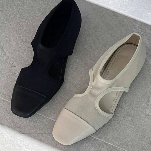 2025 Korean Version New Elastic Mesh Splicing Flat Ballet Single Mary Jane Women's Shoes, Sandals_vogvips.com