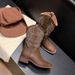 Women's Western Cowboy Boots Genuine Leather Embroidery Vintage Chelsea Boots Mid-Calf Riding Boots Chunky Heel Fashion Ankle Boots_vogvips.com
