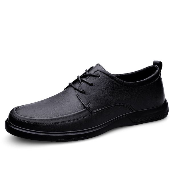 Loafers Men's Leather Shoes Soft Sole Lace-Up Dress Men's Shoes Wind Round Head Lace-Up Casual Shoes Work Shoes_vogvips.com