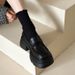 Platform Thick Heel British Style Leather 2025 Spring New Slip-On Women's Shoes Black Loafers_vogvips.com
