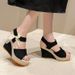New Long Ter Woen's Sandals With Slope Heel Lace Fish Mouth Feale Velcro One Line Buckle And Elastic Cake Thick_vogvips.com