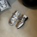 French Style Square Toe Breathable Cross Strap Ballet Flats For Women 2025 Summer New Silver Bow Flat Mary Jane Shoes_vogvips.com