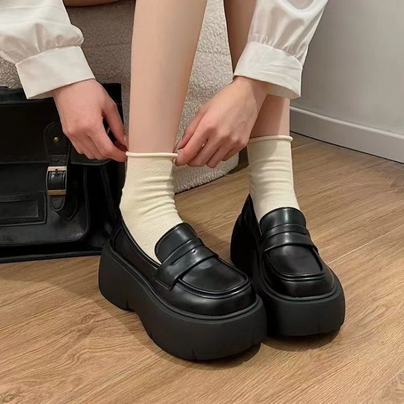 High Quality Low-cut Thick-soled Leather Versatile Retro British Style Height-increasing Loafers Single Platform Shoes For Women_vogvips.com