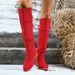 Women's Plus Size Suede Lace Up Boots Chunky Heel Pleated Slouch Design Winter Style European American Fashion_vogvips.com