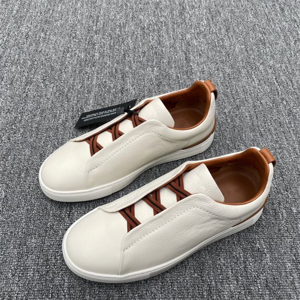 New Style Z Brand No-Tie Men's Sneakers Genuine Leather Low-Top White Lazy Elastic Band Slip-On Driving Shoes_vogvips.com