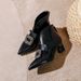 Retro V-neck Chunky Heel Ankle Boots, 2025 Autumn/winter New Model, Genuine Leather With Horsehair, Pointed Toe, Rhinestone Square_vogvips.com