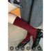 Ankola Red Socks Wine Red Mid Length Socks Women's Korean College Style Solid Color Pile Socks Calf Socks Pure Cotton_vogvips.com